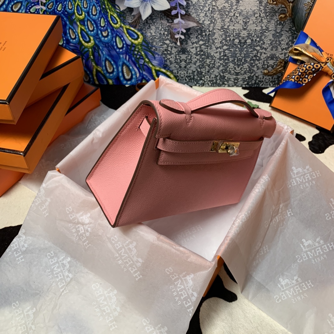 Hermes Mini Kelly Pochette 22cm Bag In Pink Epsom Leather